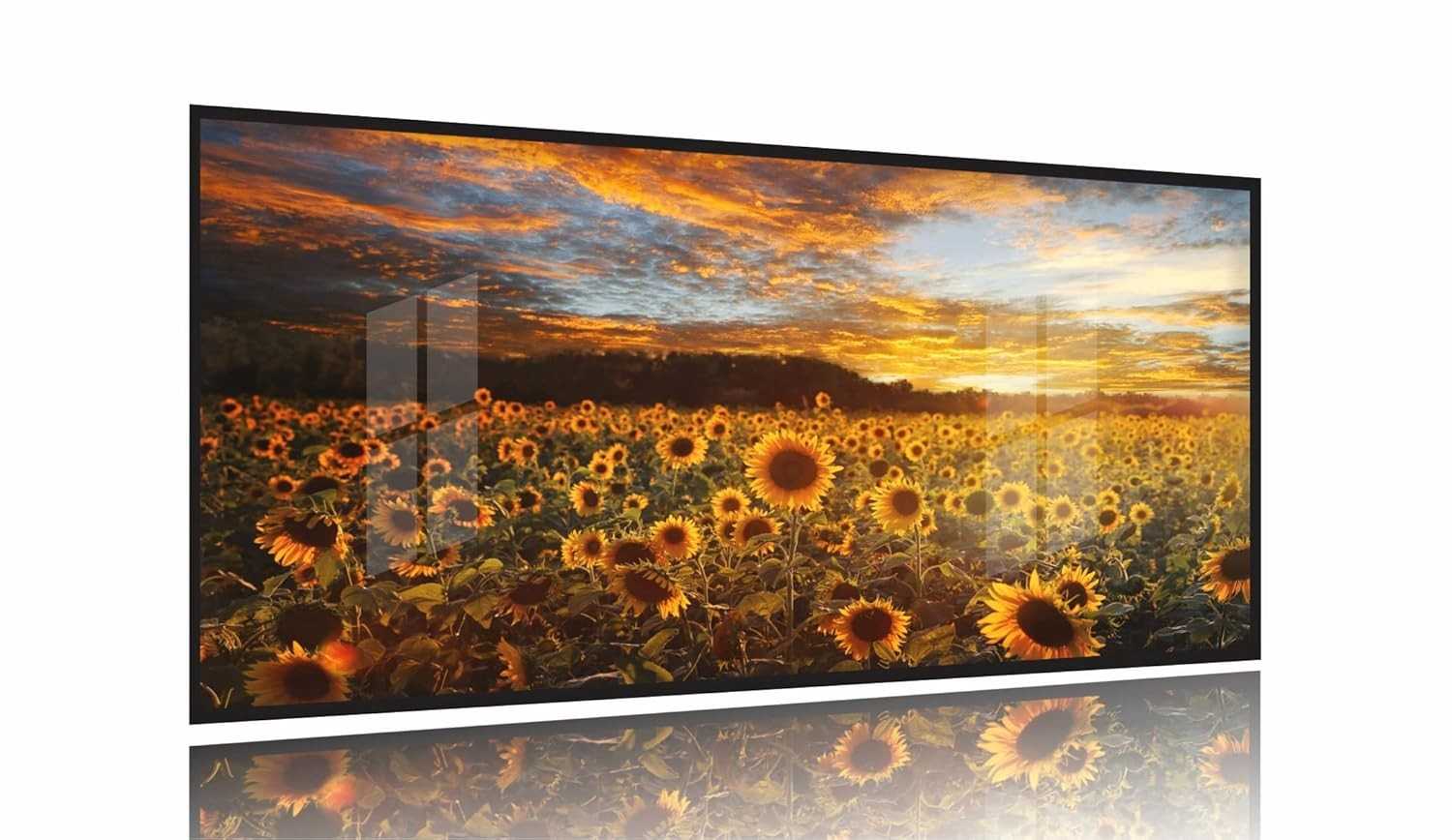 Quadro Decorativo Campo de Flores Pôr do Sol Girassol 130x60cm - Mosaico com Moldura Preta