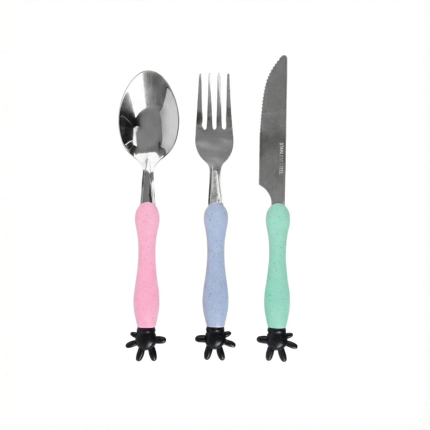 Kit Infantil de Talheres em Aço Inox com Cabo Ergonômico e Estojo Decorativo - 3 Peças