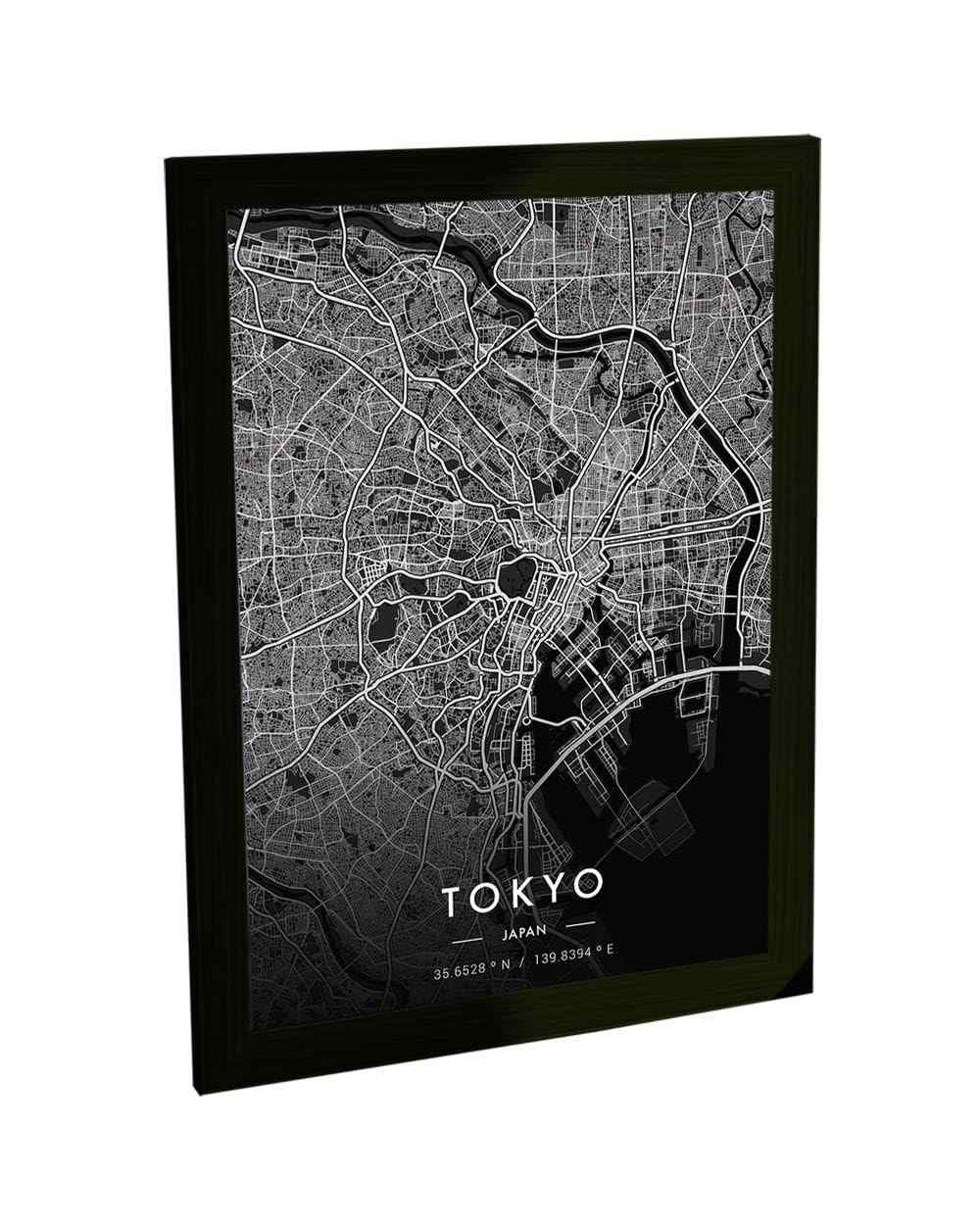Quadro Decorativo A4 Mapa Tokyo - Moldura Moderna com Grampos Flexíveis
