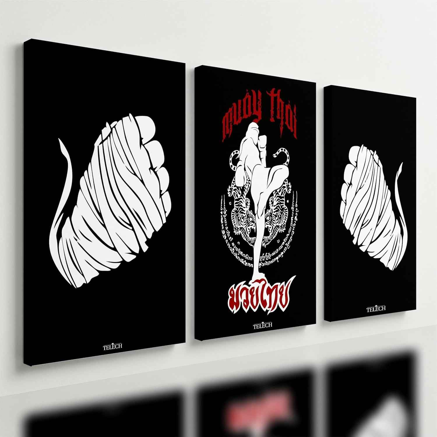 Kit 3 Quadros Decorativos Muay Thai - Arte Marcial para Sala e Quarto (28x20cm)