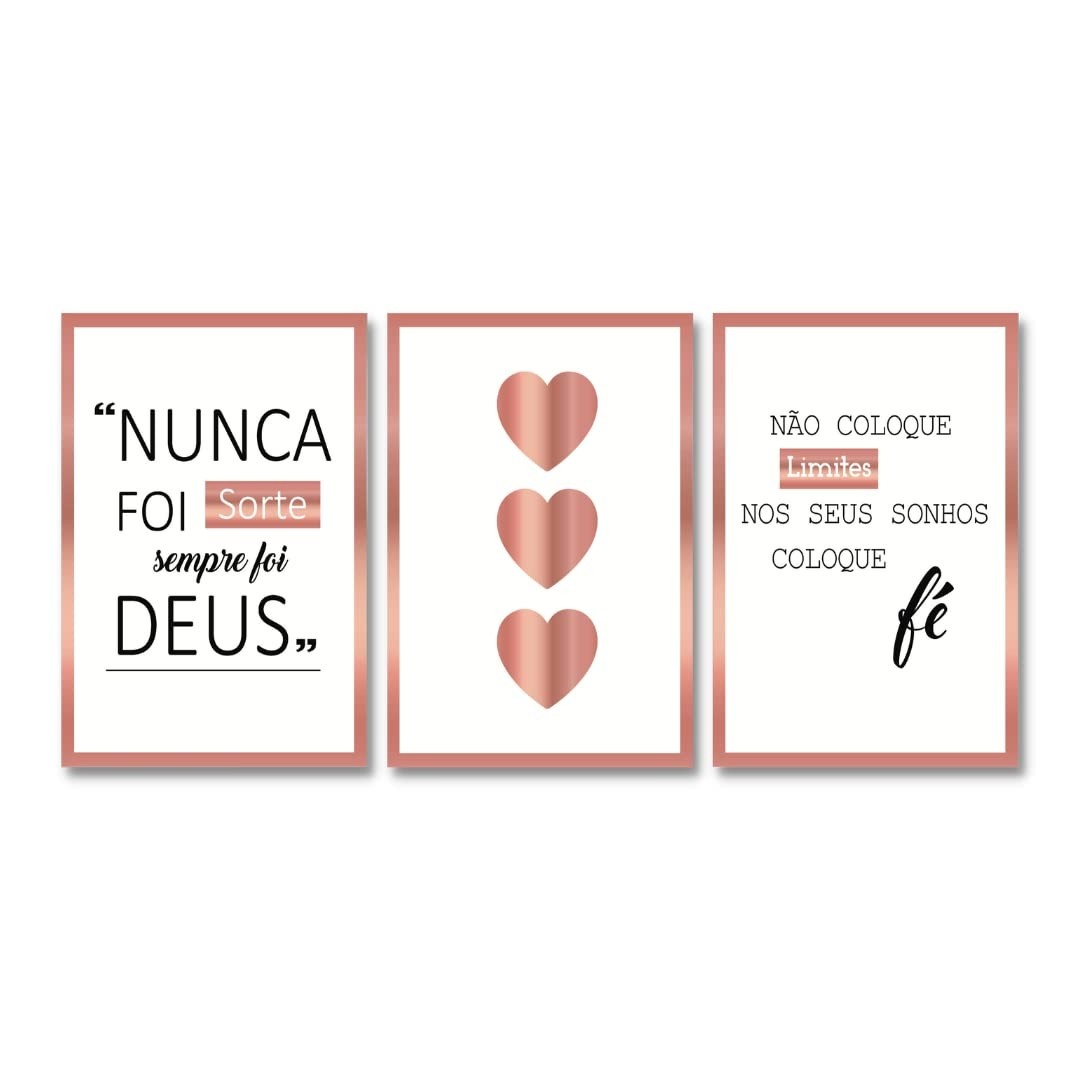 Quadros Decorativos Sala Frase Motivacional - Kit 3 Placas para Ambientes Modernos