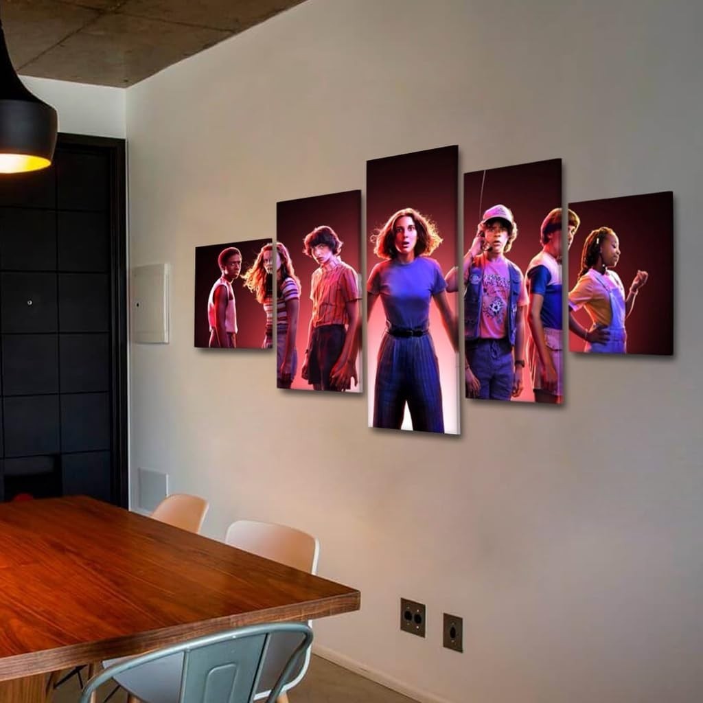 Quadros Decorativos Stranger Things - 5 Peças para Ambientes Geeks