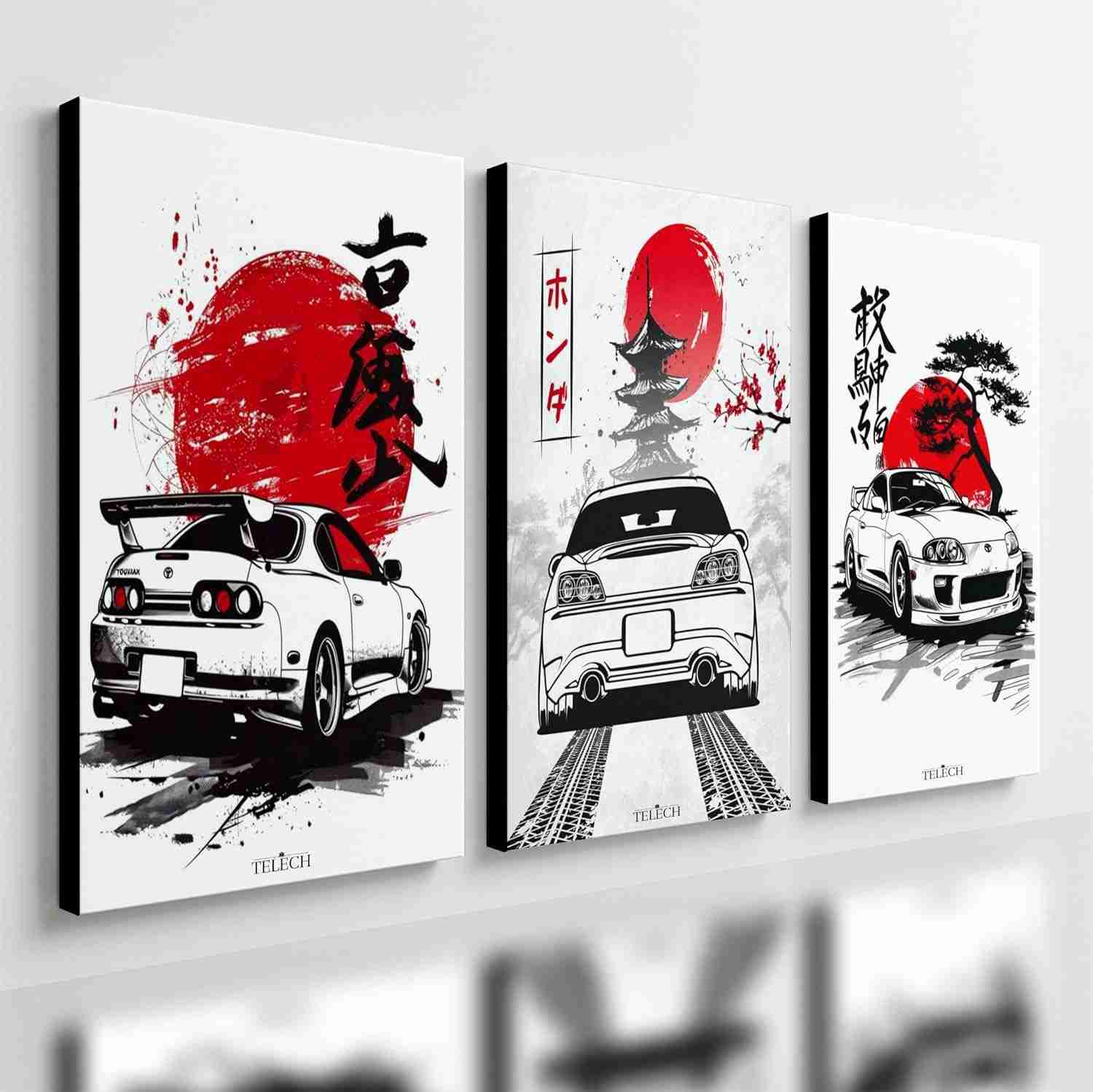 Kit 3 Quadros JDM Kuruma Carro Supra Skyline em MDF 40x28cm - Decore Sua Paixão Automotiva