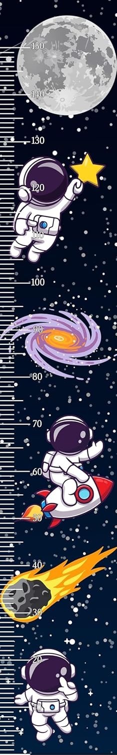 Adesivo de Parede Astronauta Régua de Crescimento Infantil - 150x25cm | Decore e Acompanhe o Crescimento com Estilo