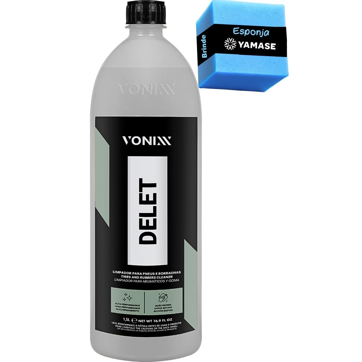 Delet Limpador para Pneus e Borrachas 1,5L - Vonixx | Brinde Esponja Aplicadora
