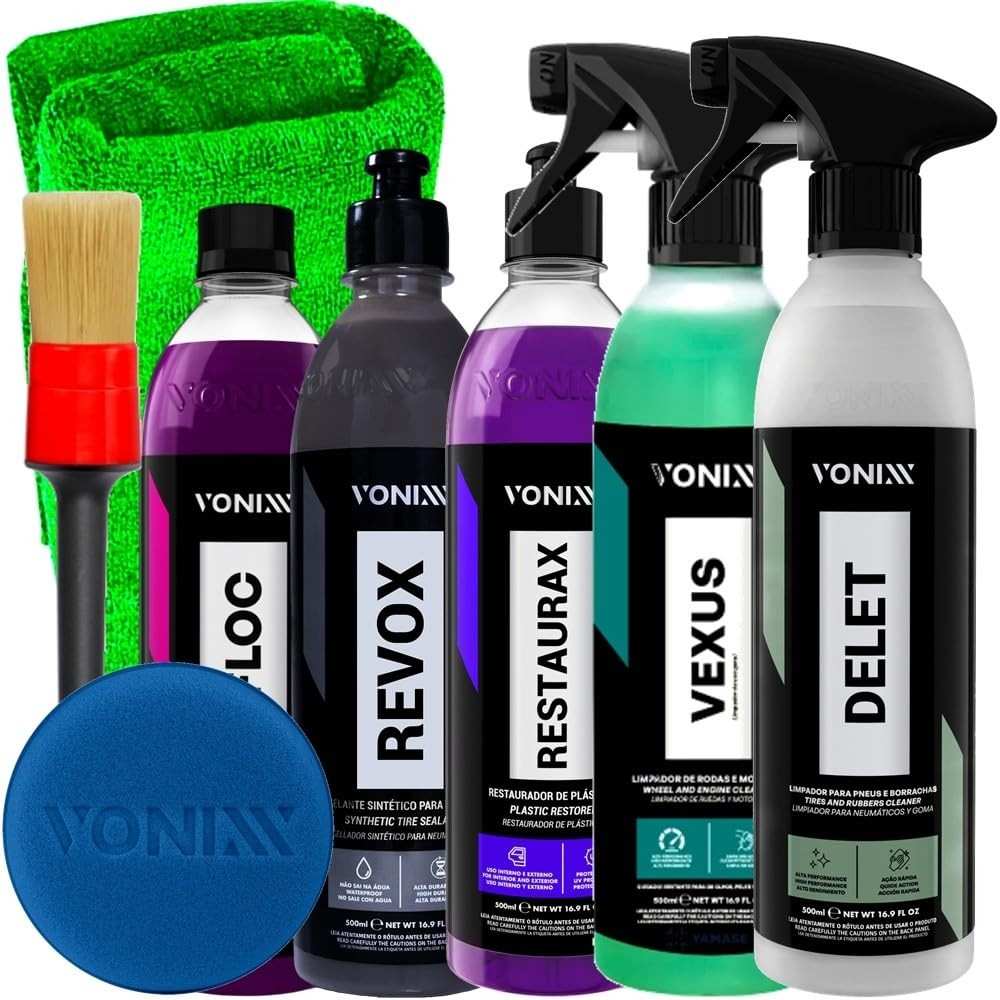 Kit Completo Vonixx: Vexus, Delet, V-Floc, Revox, Restaurax + Acessórios Karbox para Detalhamento Automotivo
