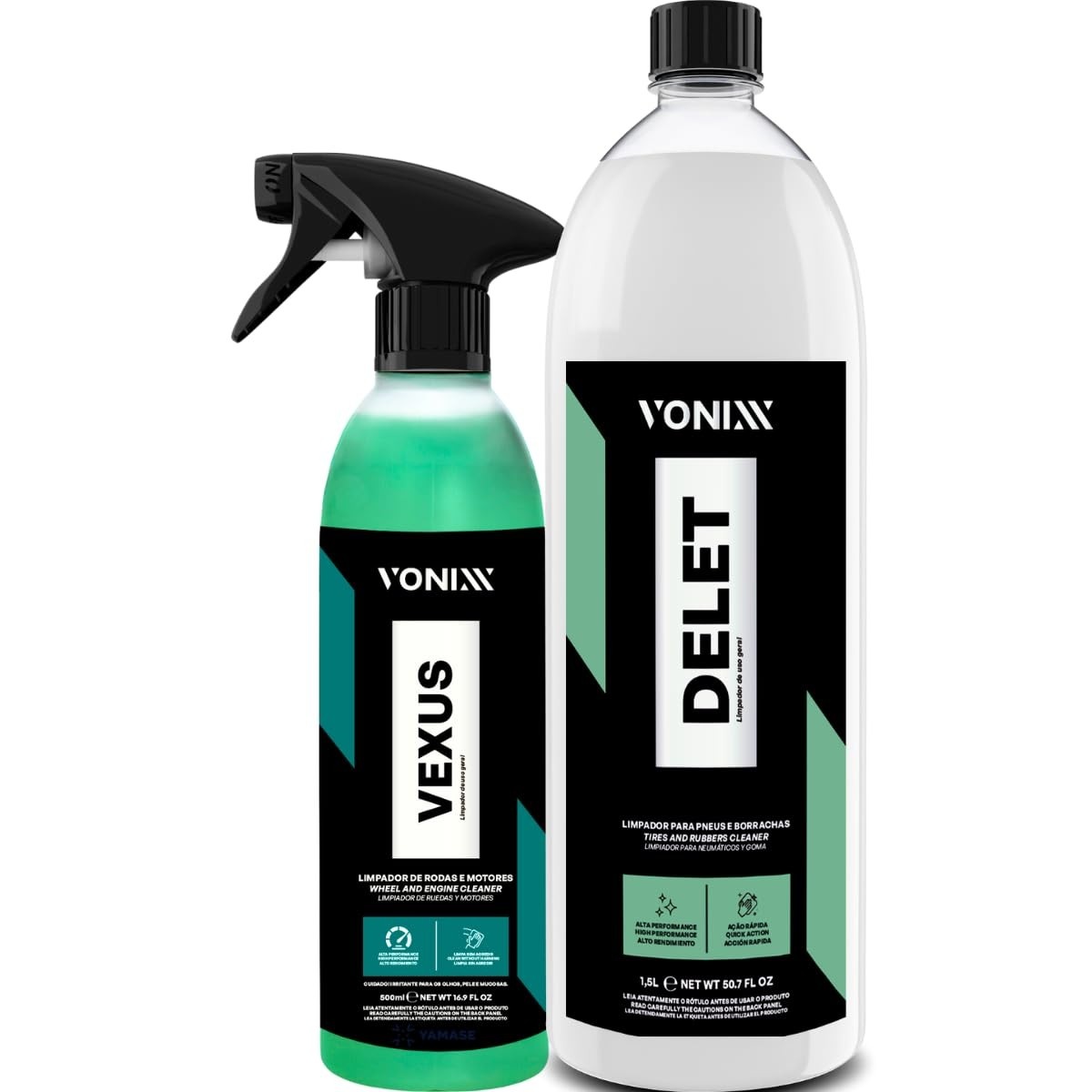 Kit Limpeza Automotiva Vonixx: Delet 1,5L e Vexus 500ml para Pneus e Rodas Impecáveis