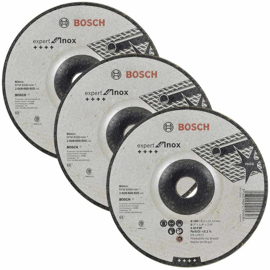 Desbaste Inox: Kit 3 Discos Bosch Expert 180mm