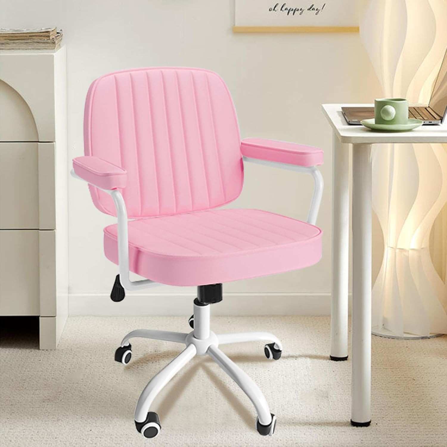 Cadeira de Descanso Ajustável com Apoio de Braços e Base Giratória – Conforto Ergonômico em 6 Cores (Rosa)