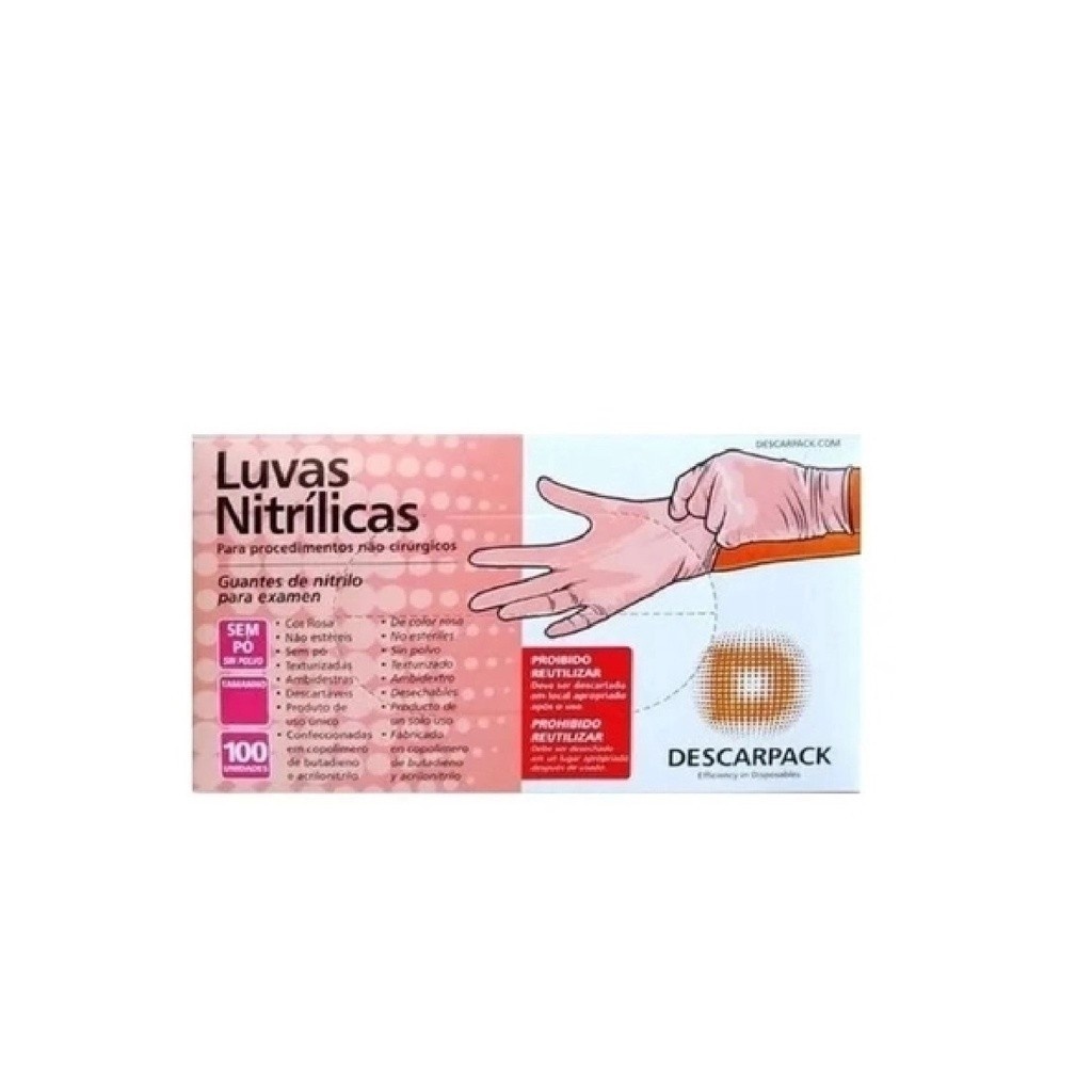 Luva Nitrílica Rosa Sem Pó C/100 - DESCARPACK
