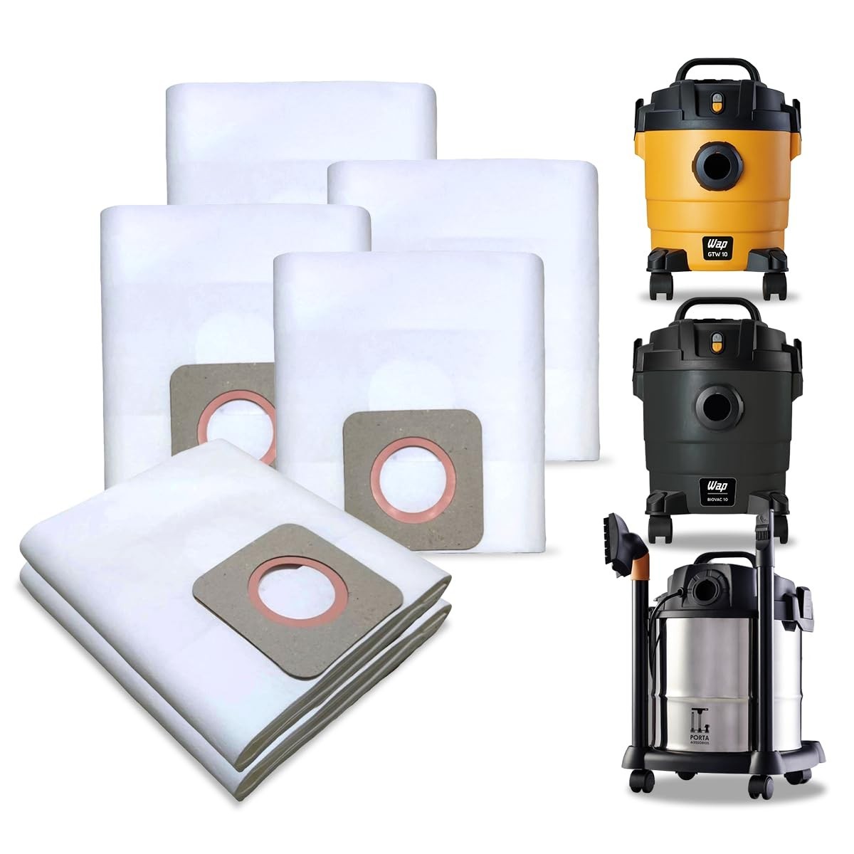 Kit 6 Sacos Descartáveis para Aspirador Wap GTW10, GTW Inox12, GTW Inox20, Maré e Biovac 10 - Proteção Total e Higiene