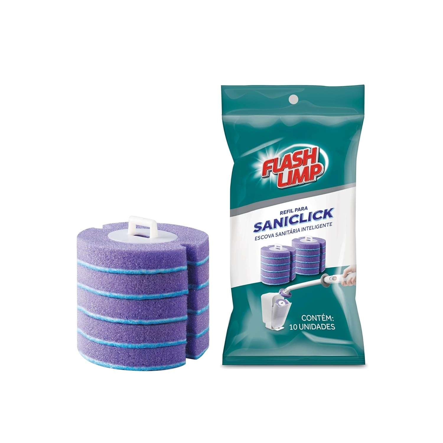 Refil Descartável para Escova Sanitária Saniclik Flash Limp - Limpeza Inteligente e Prática