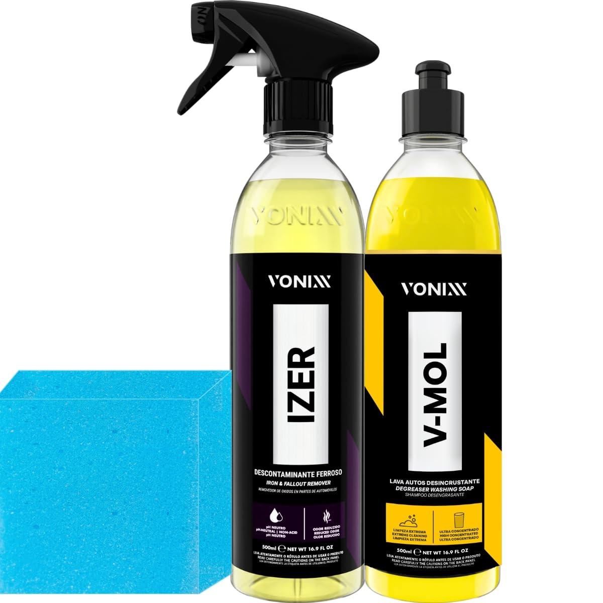Kit Vonixx V-Mol Shampoo Desengraxante + Izer Ferroso: Limpeza Profunda e Descontaminação Automotiva