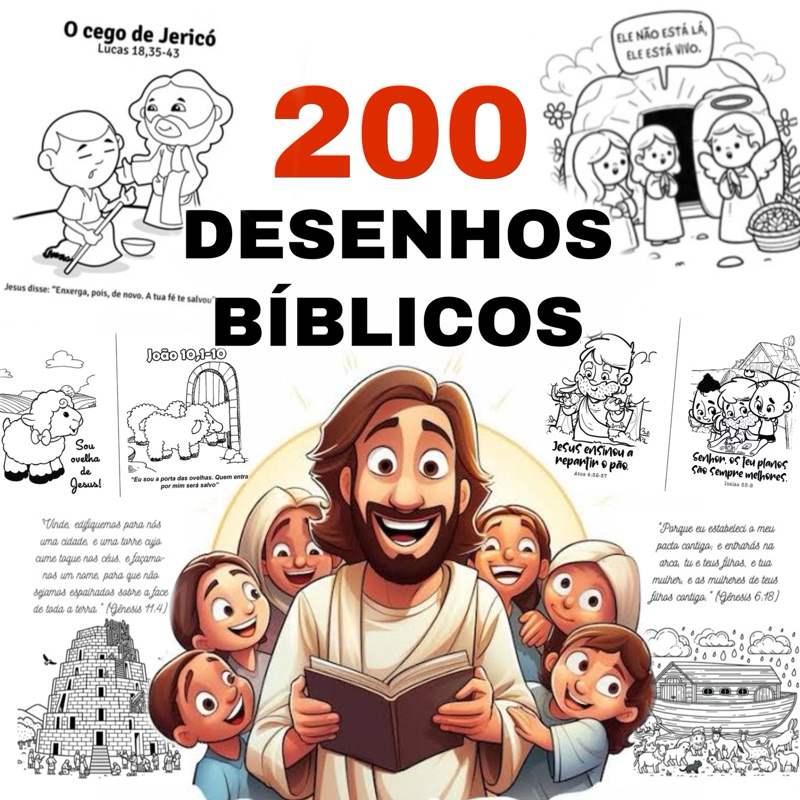 Desenhos Bíblicos para Colorir A4 - 100 ou 200 Folhas ✨ EBD