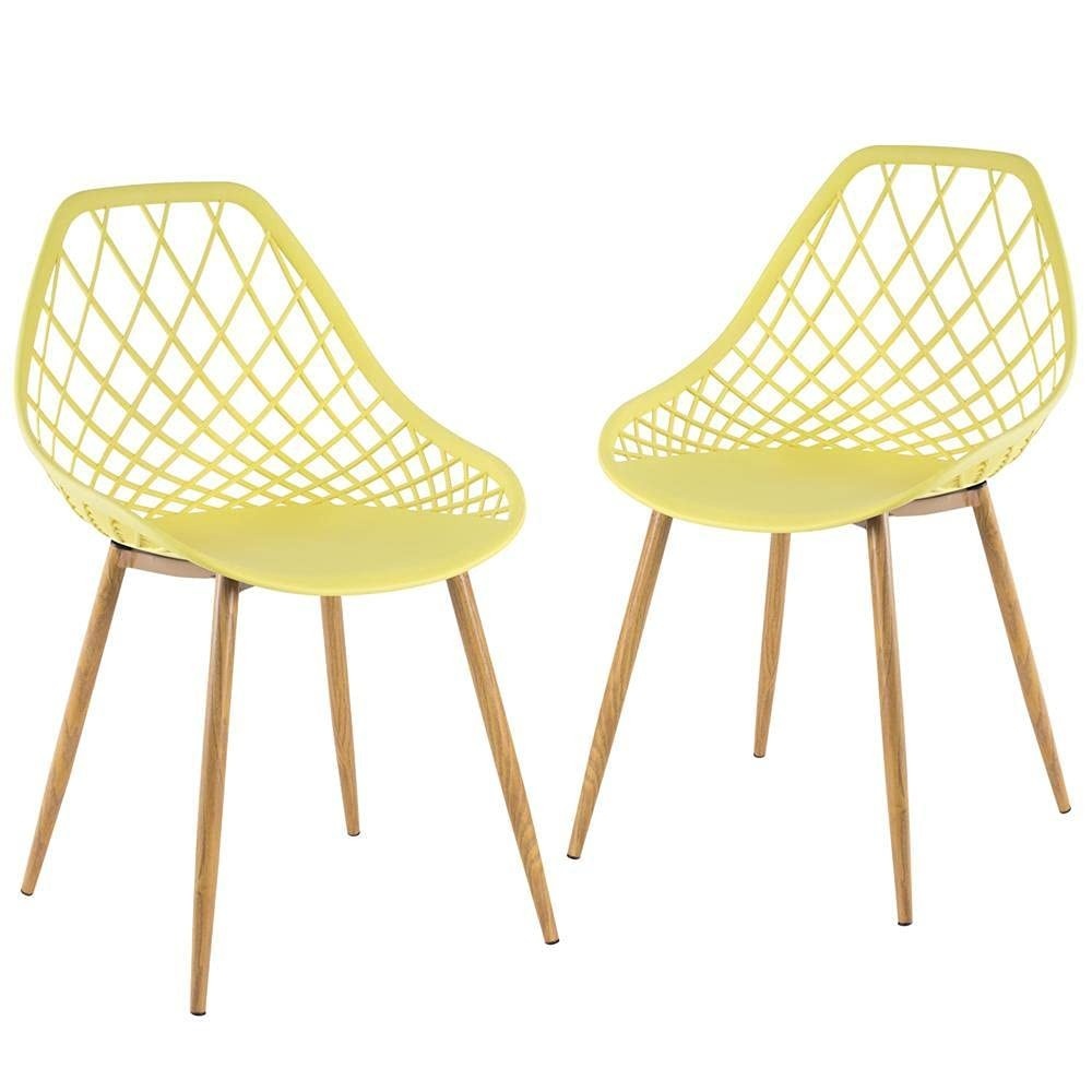 Kit 2 Cadeiras Clarice Cloe em Polipropileno e Metal - Design Moderno para Sala de Jantar, Cozinha, Varanda e Jardim - Amarelo