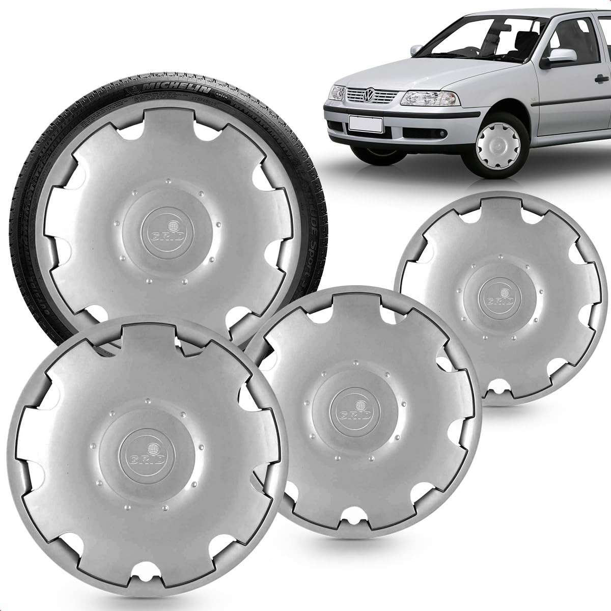 Kit 4 Calotas Aro 13 Gol Parati G3 2000-2005 Grid Prata - Design Esportivo e Fixação Segura