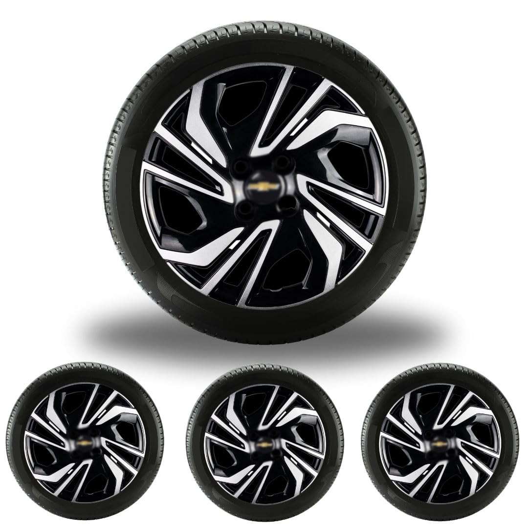 Jogo 4 Calotas Aro 15 Pretas e Prata para Onix 2023 com Logo Preto - Design Esportivo