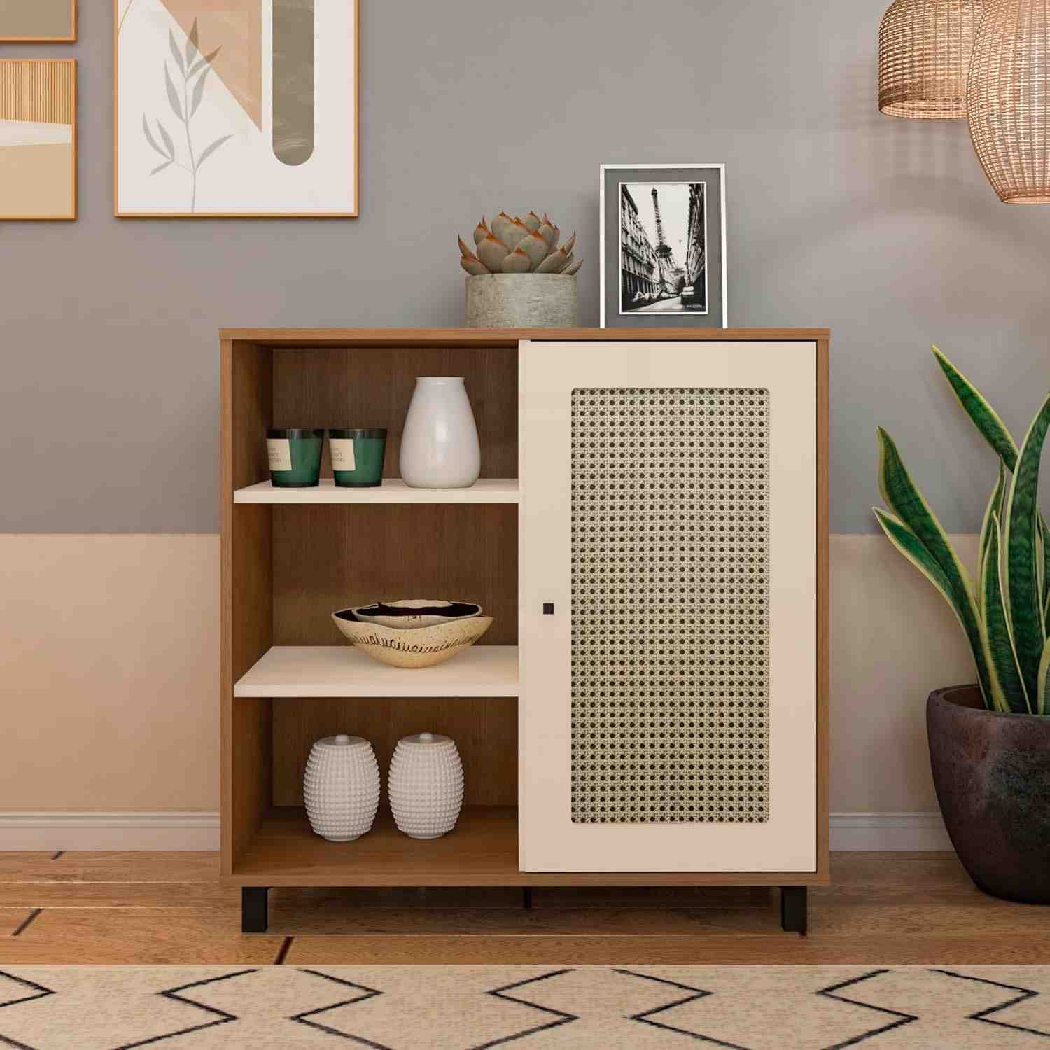 Buffet Charlotte com Porta em Cinamomo e Off White – Design Sofisticado para Ambientes Modernos