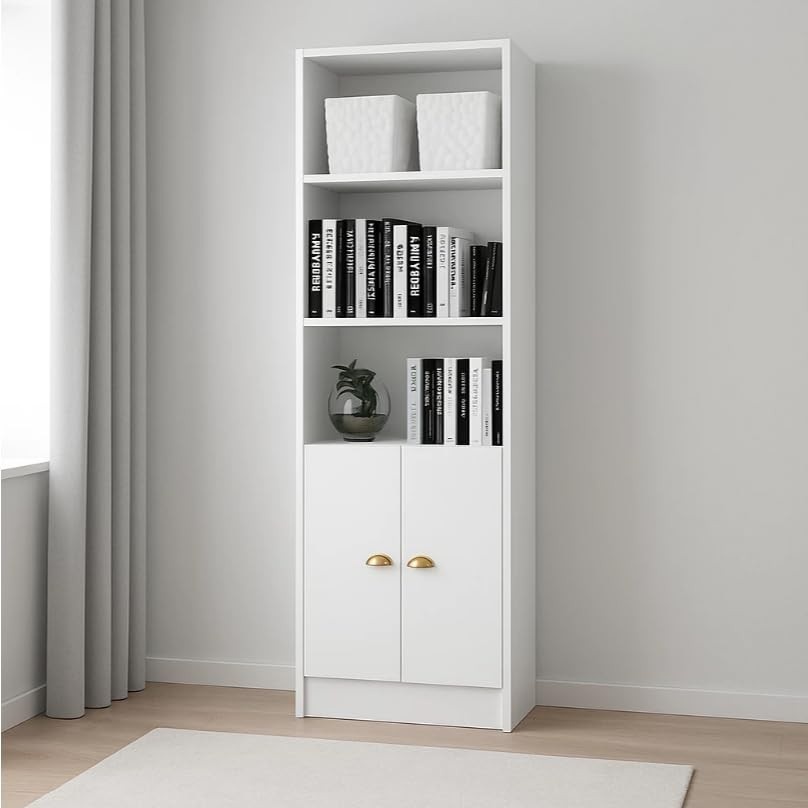 Estante Livreiro Multiuso com 2 Portas – Design Moderno e Organização Inteligente (Branco)