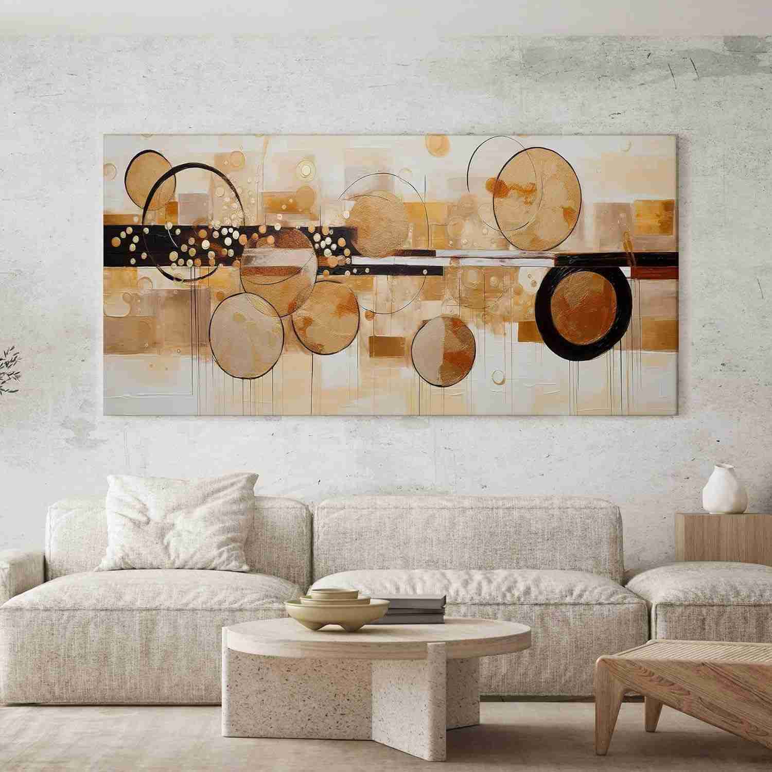 Quadro Decorativo Geométrico 100x50cm - Design Abstrato Bege e Marrom para Sala, Quarto e Hall