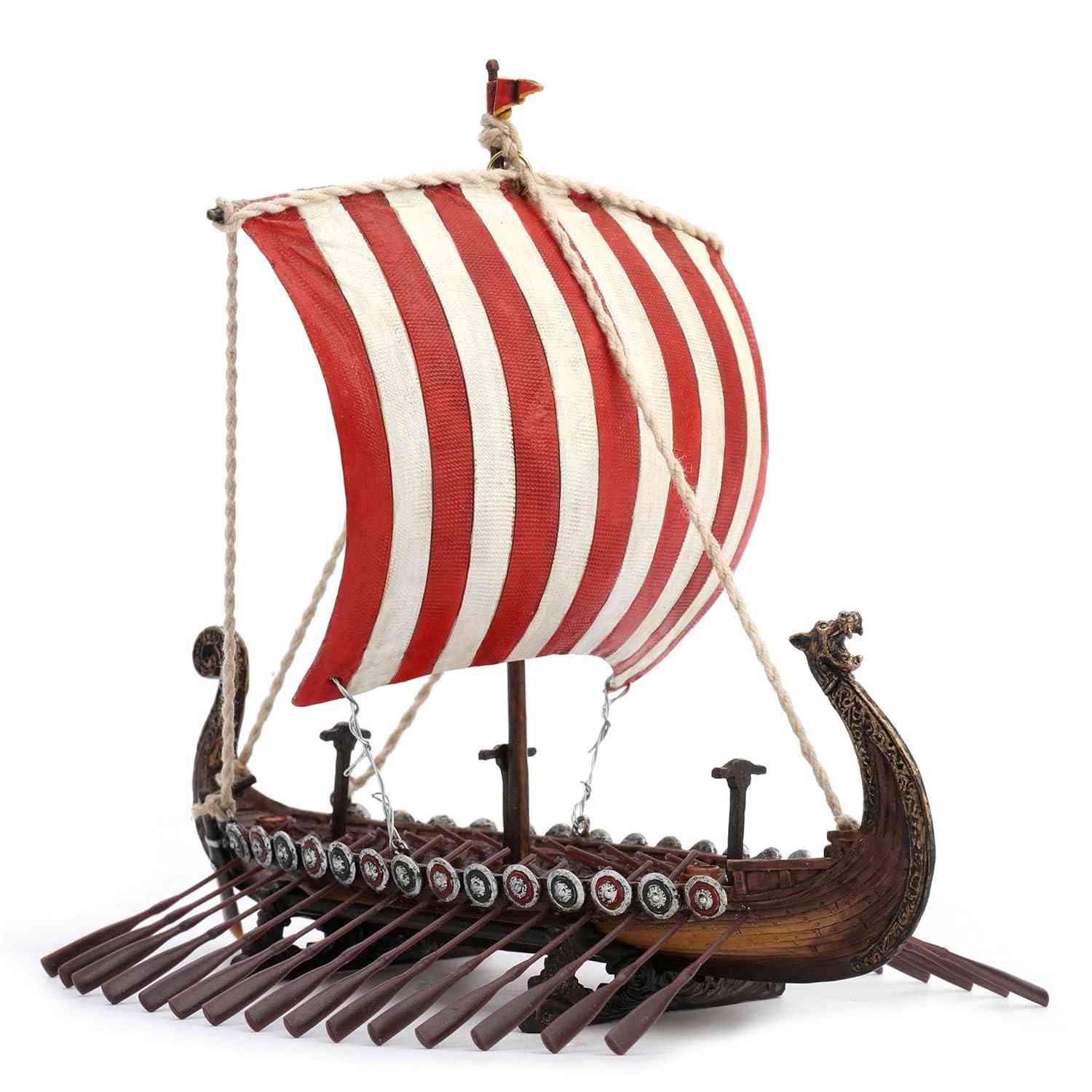 Escultura Viking Drakkar 16cm - Veronese Design Pintada à Mão com Listras