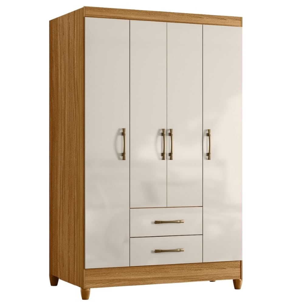Guarda-Roupa Solteiro 4 Portas 2 Gavetas Armany – Design Moderno em Madeirado e Off White