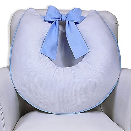 Almofada de Amamentação Confortável com Laço - Design Branco e Azul