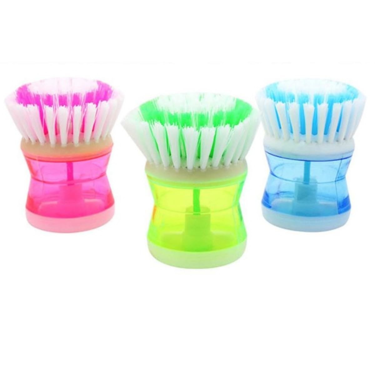 Kit com 3 Escovas de Limpeza com Reservatório para Detergente – Design Moderno com Botão Dispensador