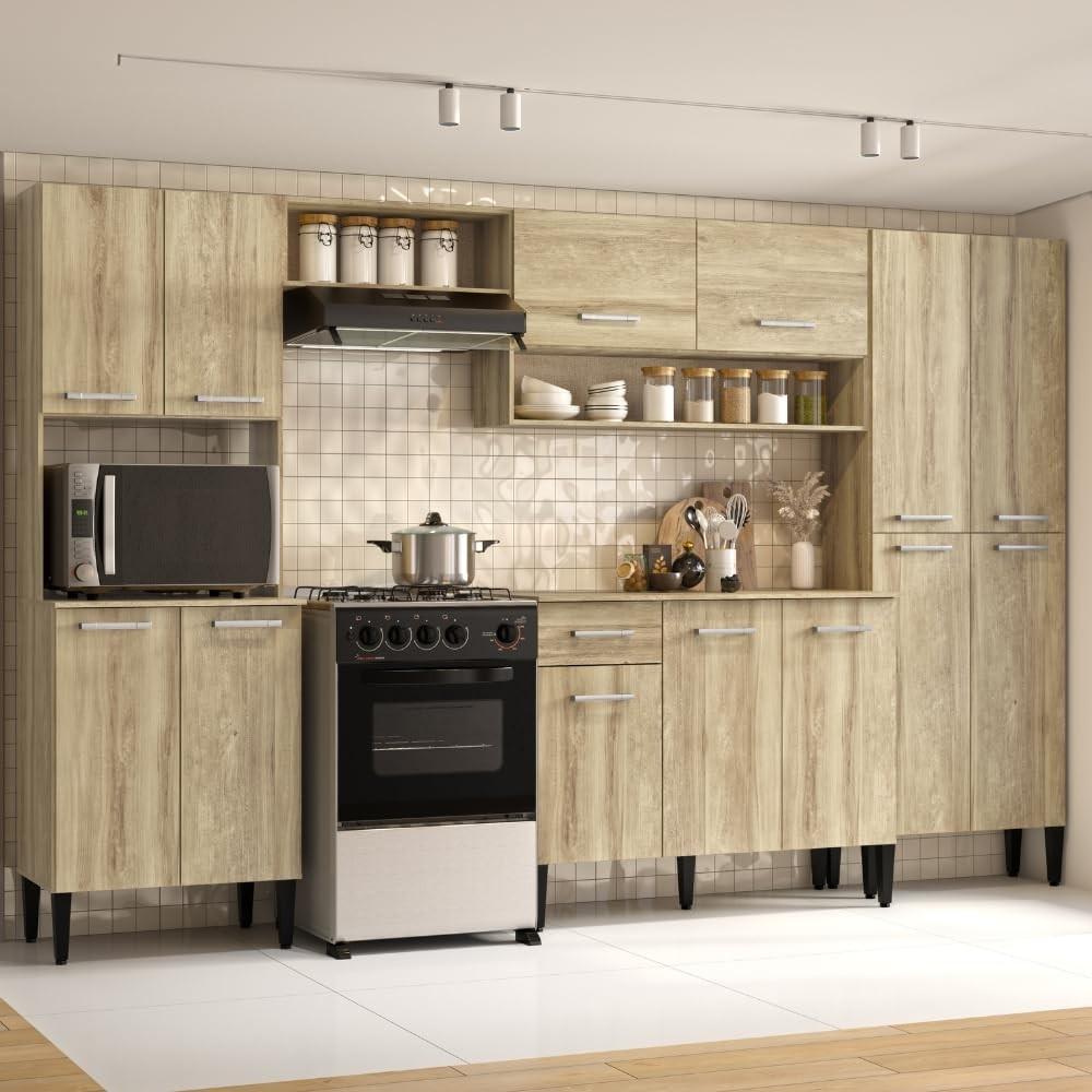 Cozinha Completa Arizona Plus com Armário e Balcão Carraro - Design Moderno em Carvalho