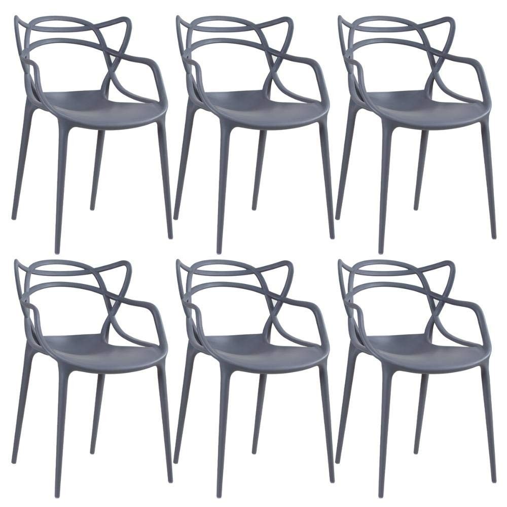 Cadeiras Allegra - Kit com 6 Unidades em Polipropileno, Design Moderno, Empilháveis - Cinza Escuro