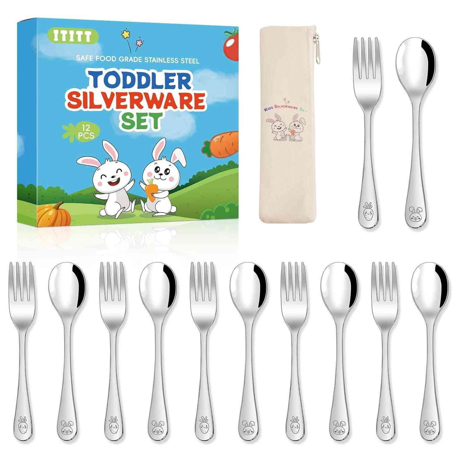 Conjunto de Talheres Infantil ITITT - 12 Peças em Aço Inox com Design Divertido