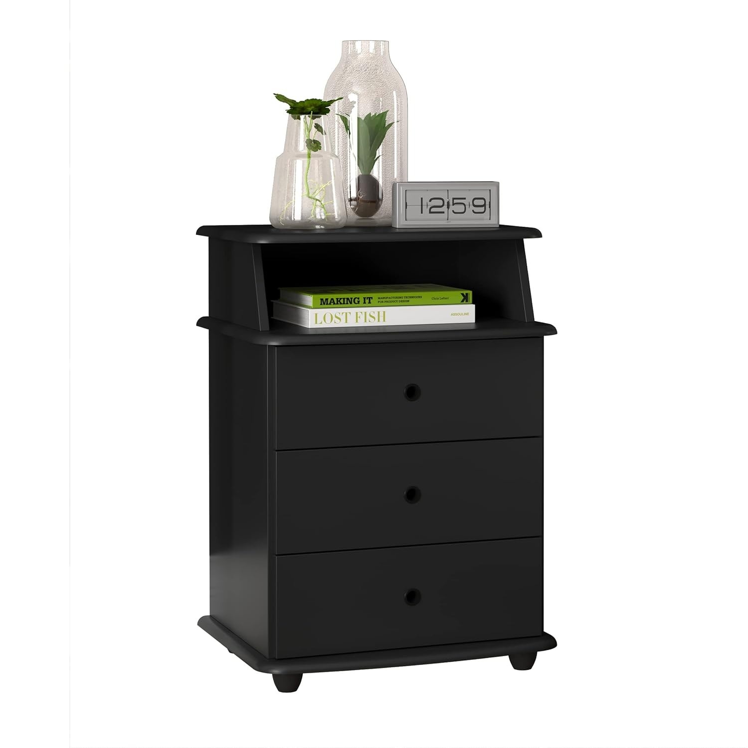 Mesa de Cabeceira de Luxo com 3 Gavetas em Preto Premium - Design Moderno e Funcional