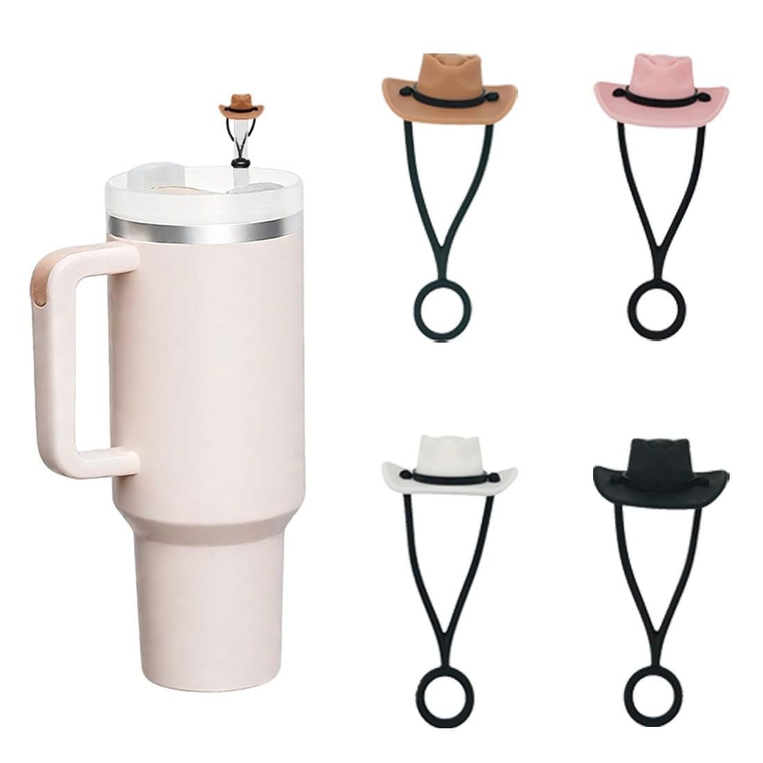 Capas de Palha para Copos com Design de Chapéu de Caubói - Pacote com 4 Unidades | Compatível com Copos de 850g e 1,134g
