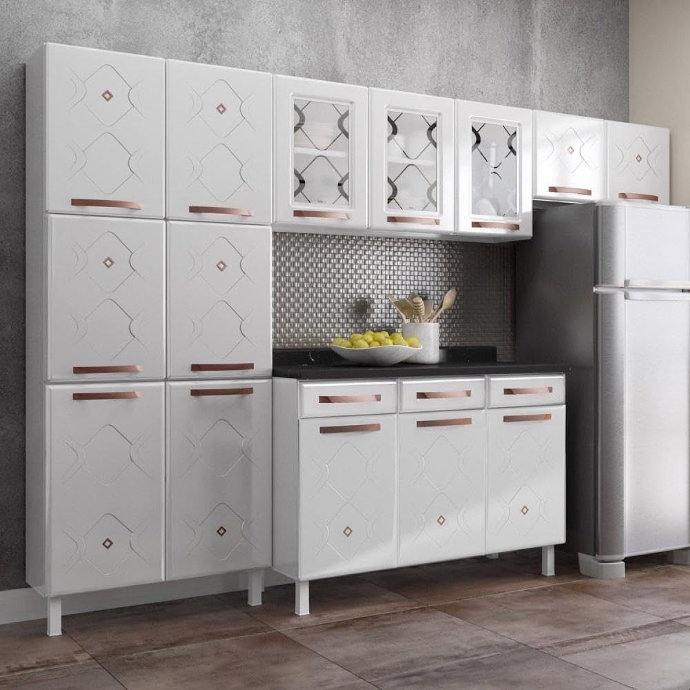 Cozinha Completa Mirage New 14 Portas 2 Gavetas 3 Vidros Branco - Design Moderno e Espaçoso