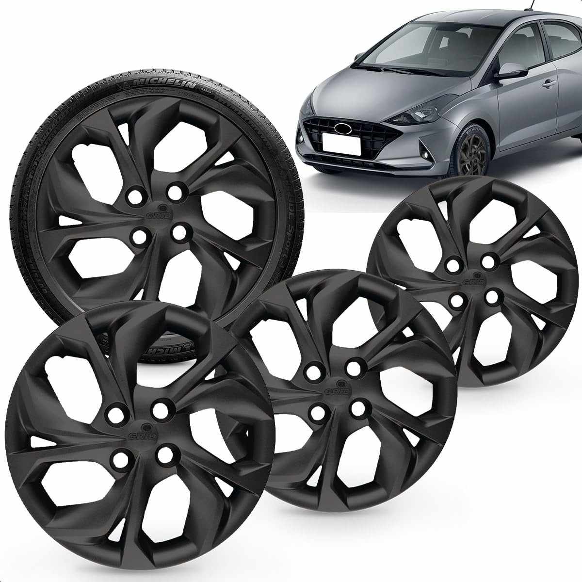 Kit 4 Calotas Aro 15 Preto Fosco Hb20 2020 - Design Grid Moderno