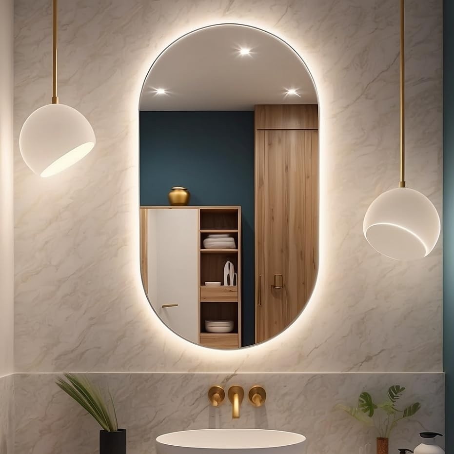 Espelho Oval de Corpo Inteiro 80x50cm com LED - Design Premium para Quarto, Banheiro e Sala
