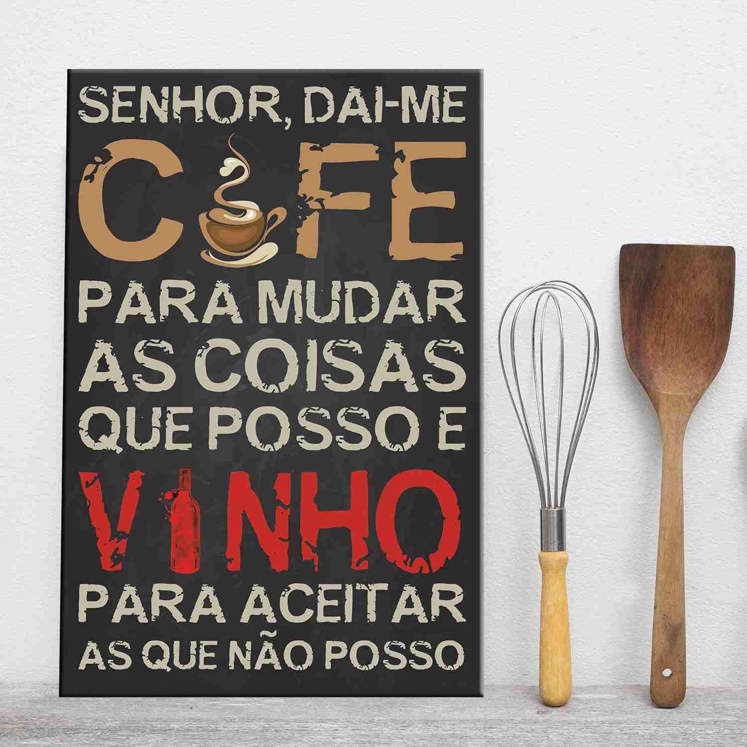 Placa Decorativa MDF Frase Vinho e Café 20x30cm - Design Moderno com Acabamento Premium