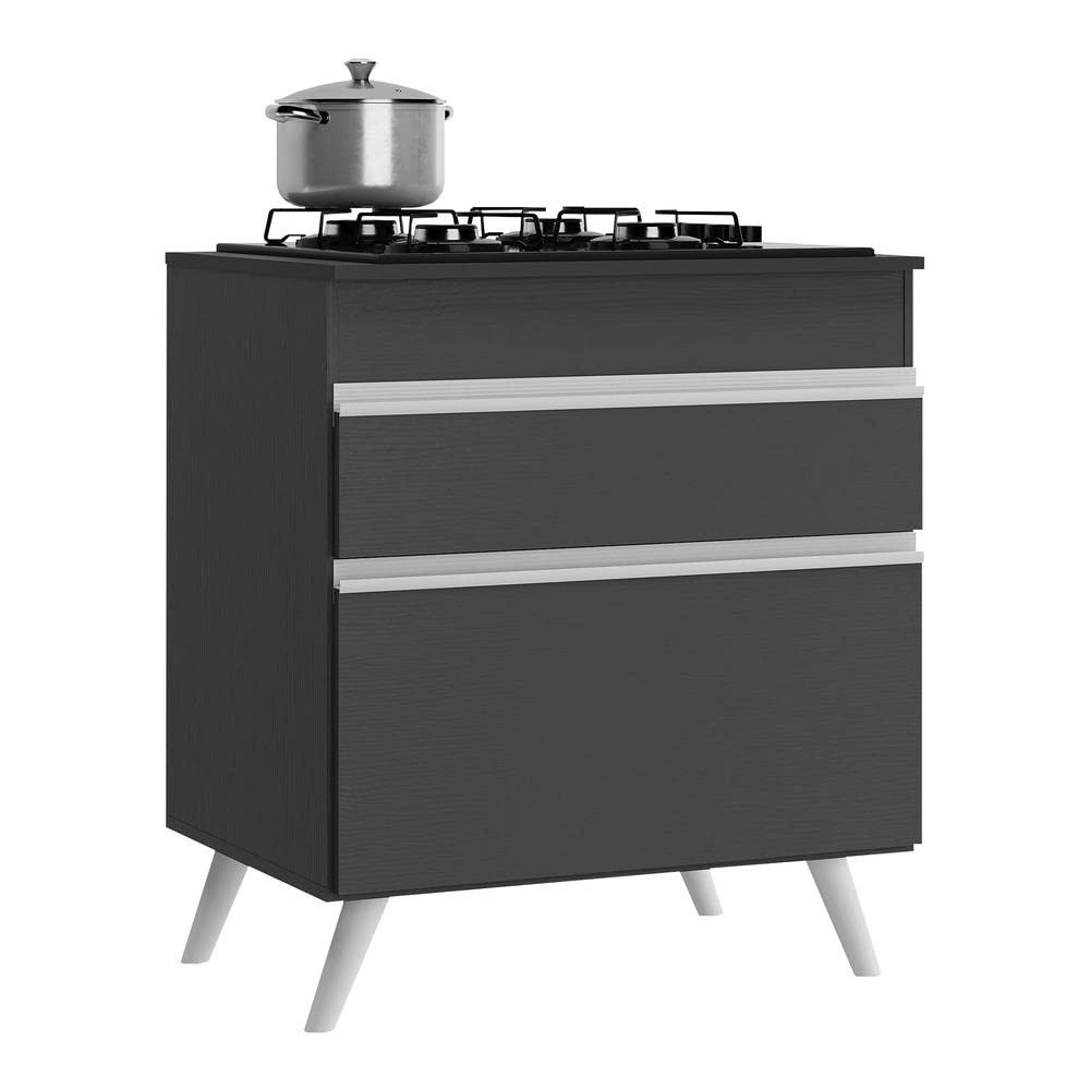 Balcão de Cozinha Moderno para Cooktop 70cm com 1 Porta e 1 Gaveta - Design Veneza Preto e Branco