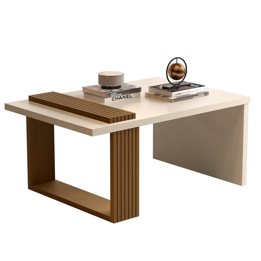 Mesa de Centro Wandinha Perola/Nature - Design Moderno para Sala de Estar