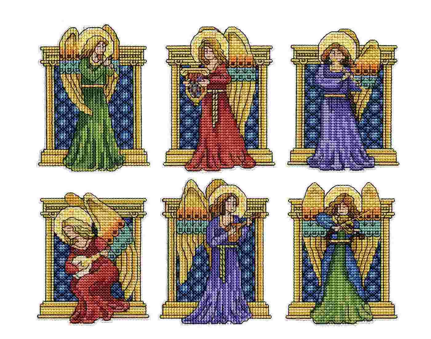Kit de Bordado com Anjos Medievais - Design Works Crafts - 6 Ornamentos em Ponto Cruz