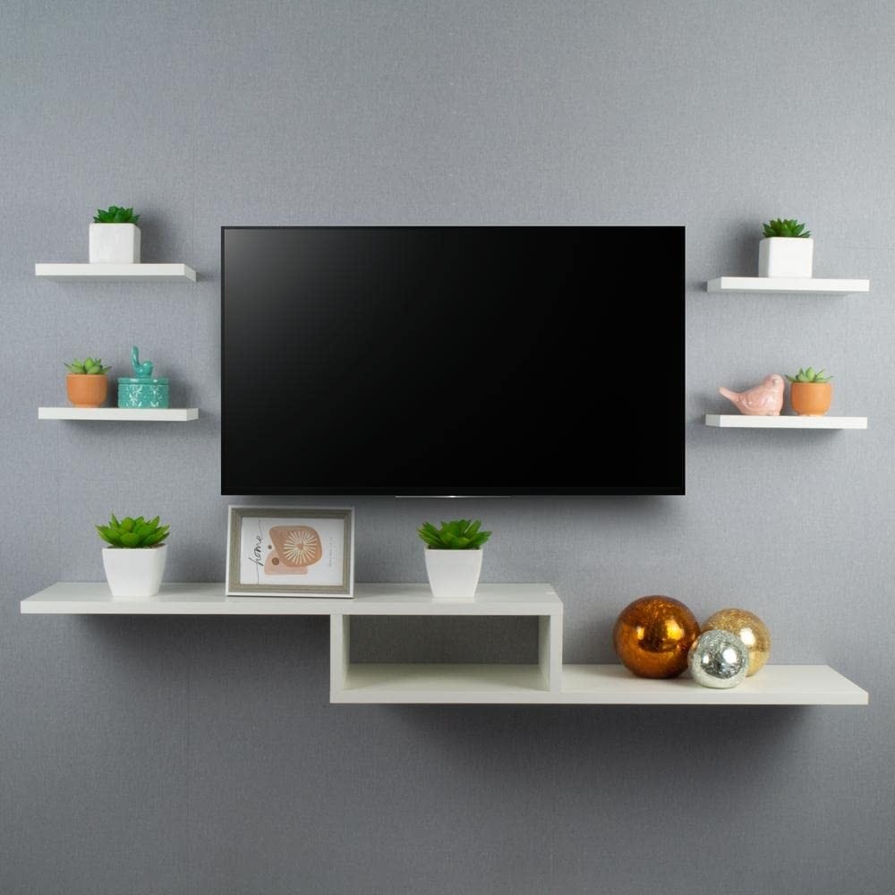 Rack TV Suspenso Branco 110cm - Design Moderno para Sala e Quarto