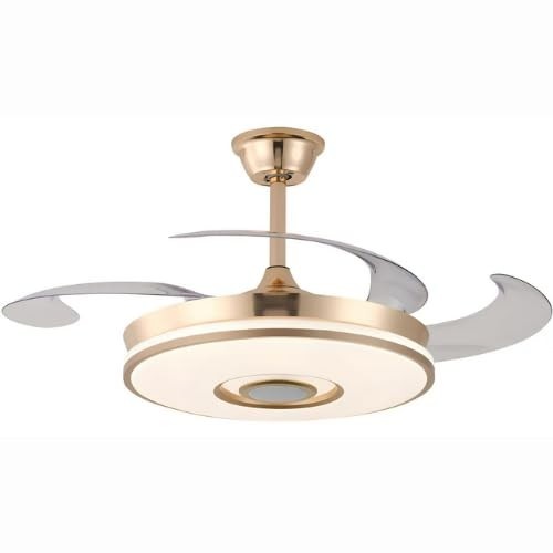 Ventilador de Teto LED Retrátil com Som Bluetooth | Design Dourado Moderno