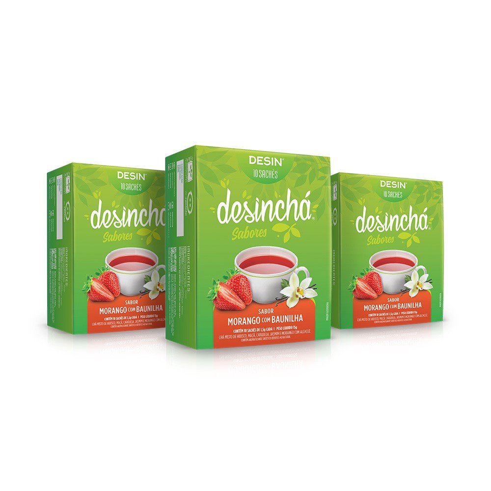 Desinchá Morango Baunilha: Kit 3x Emagreça Já!