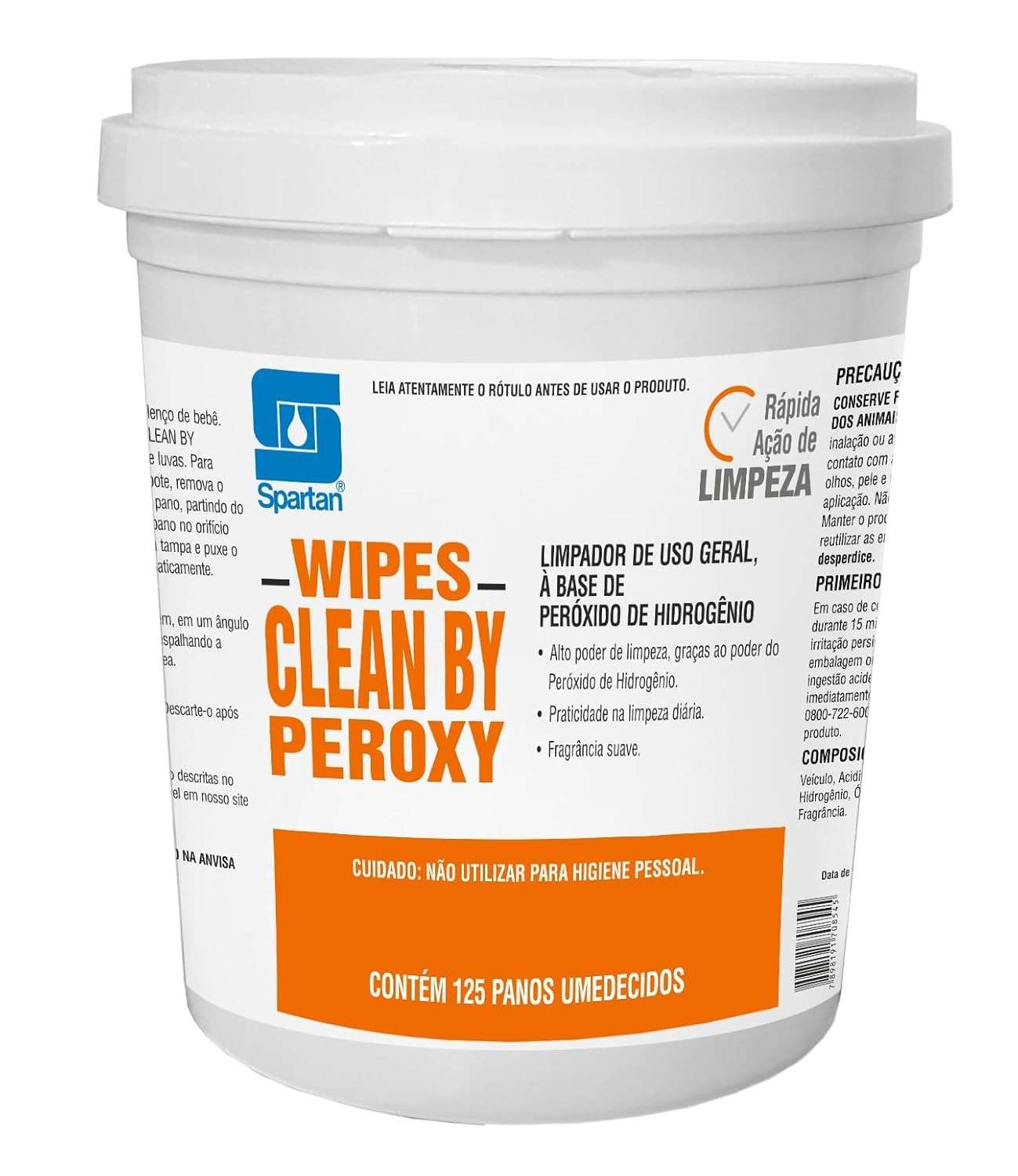 Spartan Wipes Clean by Peroxy - Pano Umedecido Desinfetante Multiuso 150 Unidades