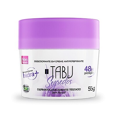 Desodorante Creme Tabu Segredos 55g: Proteção 48h e Pele Macia