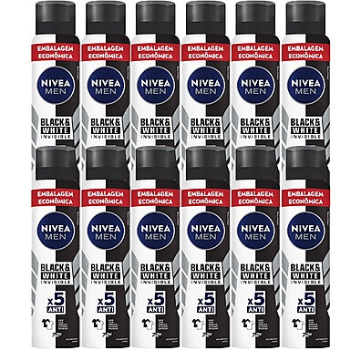 Desodorante Nívea Black & White 200ml – Kit com 12 Unidades