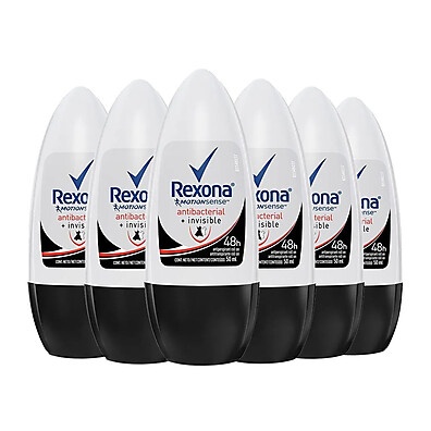 Desodorante Rexona Feminino Antibacterial Invisible 50ml - Kit com 6 Unidades