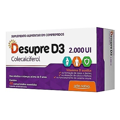 Desupre D3 2000UI: Suplemento de Vitamina D3 com 40 Comprimidos