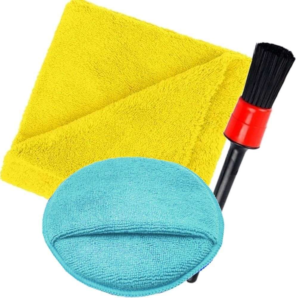 Kit Essencial Karbox: Pincel Detalhamento, Aplicador e Toalha Microfibra 40x40cm para Carro Perfeito