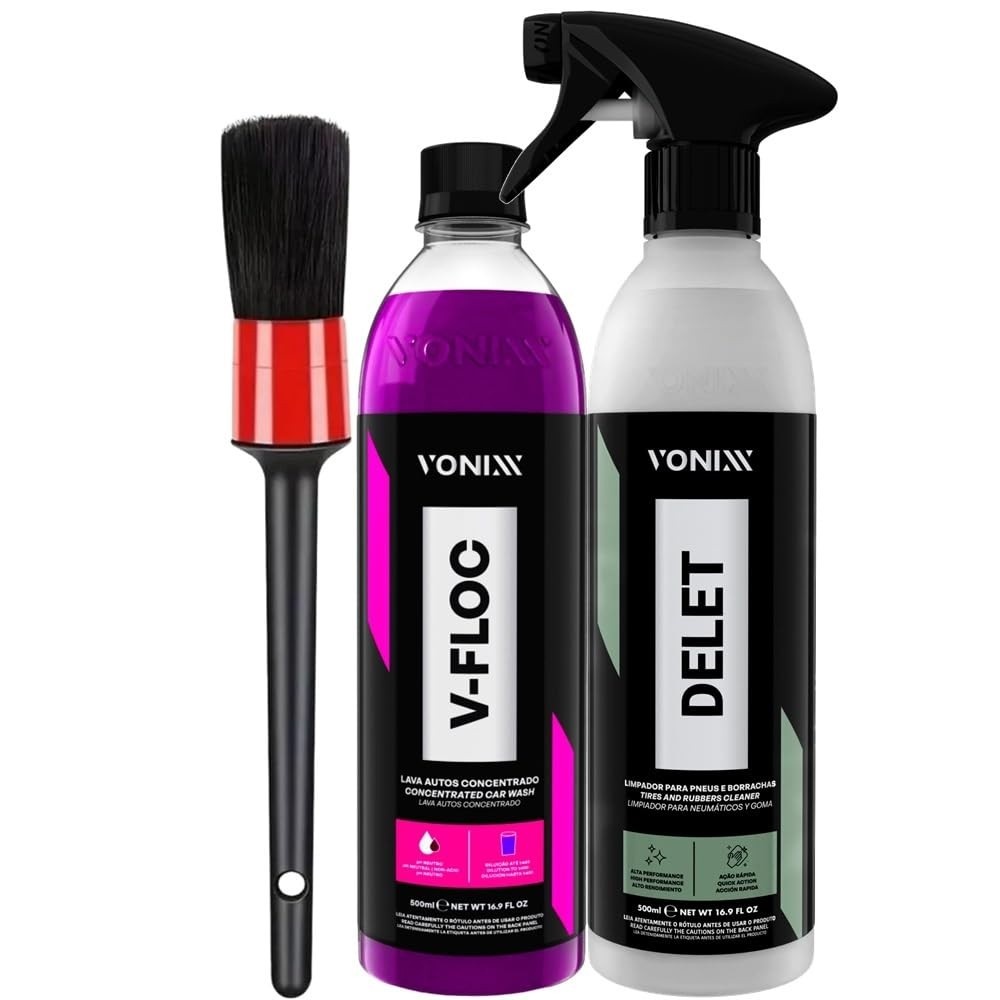 Kit Completo Vonixx: V-Floc 500ml e Delet 500ml + Pincel Karbox para Detalhamento Impecável